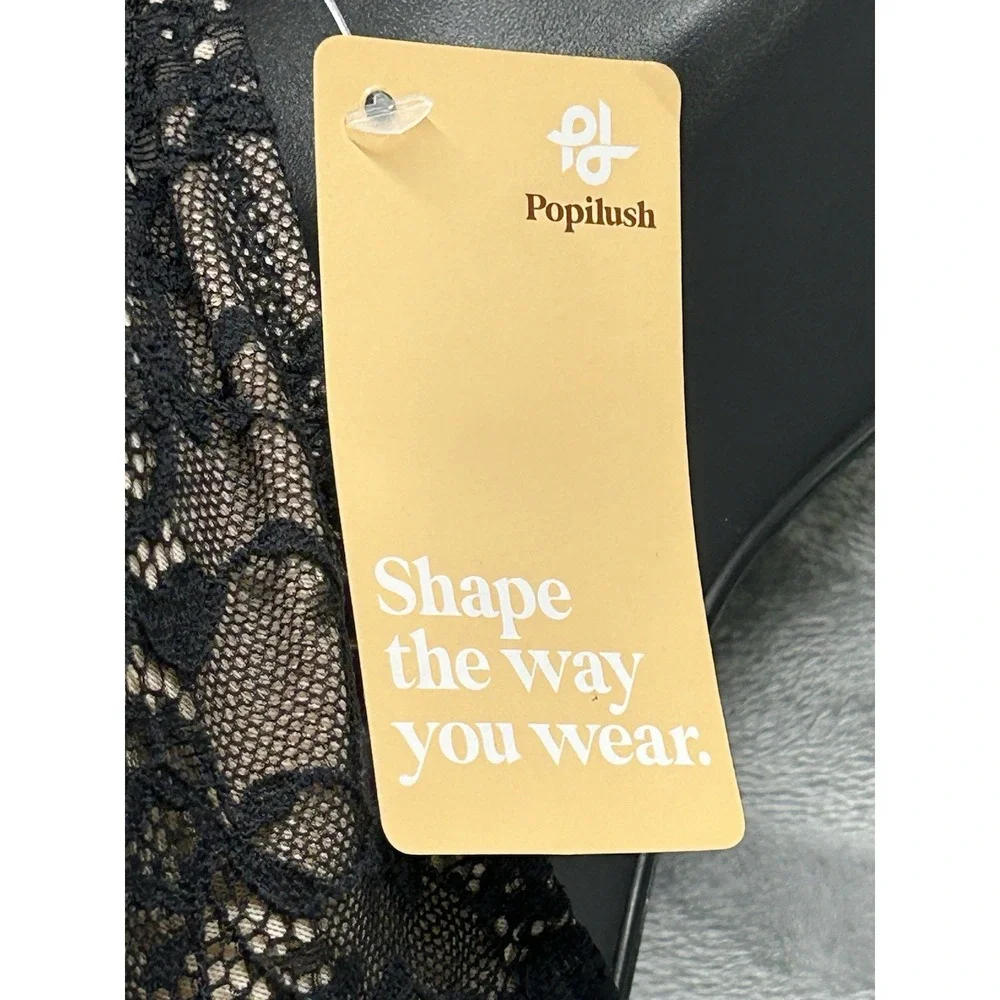 New Popilush Shapewear Slimming Wide-Leg Jumpsuit Black Size XL Formal Lace Romp - Picture 5 of 10